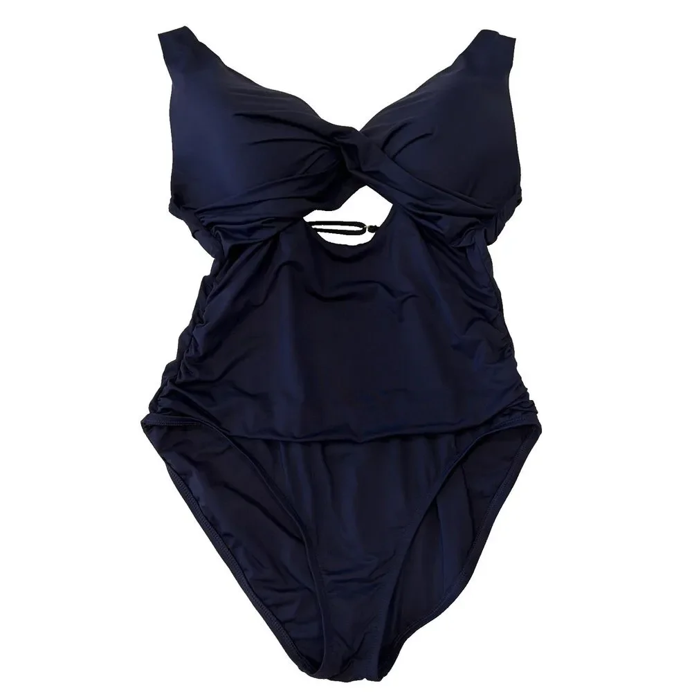 La Blanca Sz 14 Island Goddess Swimsuit Blue Navy Cross Front Keyhole One Piece